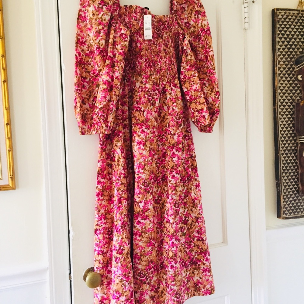 J Crew Smocked Puff Sleeve Dress In Faded Floral Cottagecore Whimsical - Picture 14 of 14